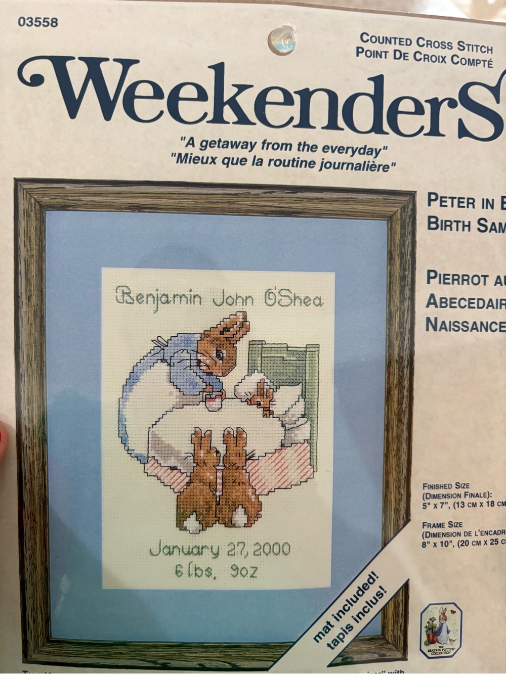 Peter Rabbit Cross Stitch Sampler, Baby Announcement cross stitch, NWT, NIP